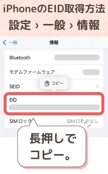 iPhoneのEID取得方法　設定＞一般＞情報