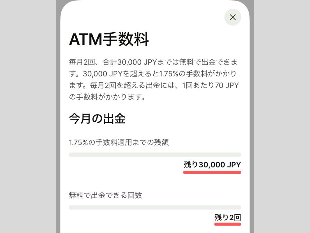 Wise　デメリット③ATMの出金が月３回目以降・30,000円を超えると手数料がかかる